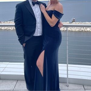 BHLDN Blue Off-Shoulder Bodycon Dress with Slit